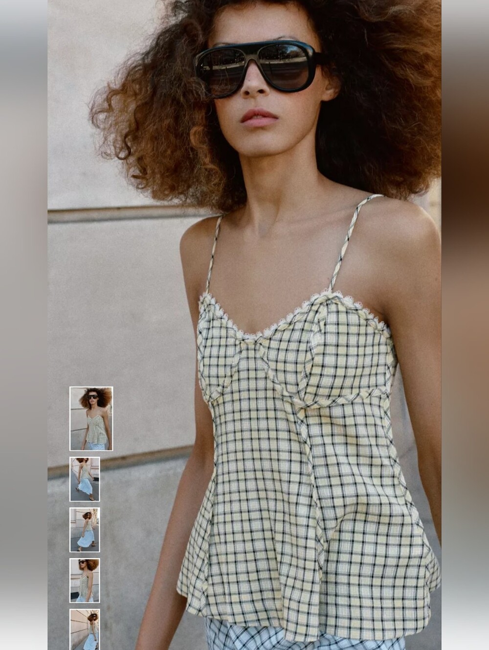 Plaid Lace-Trim Cami Top in Yellow